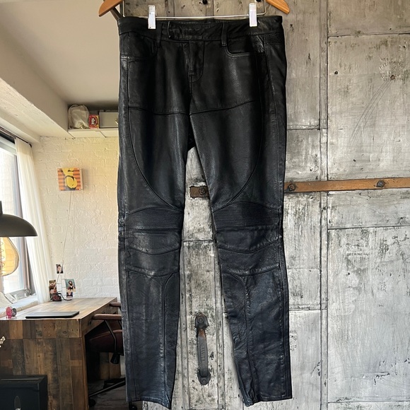 ALL SAINTS Italian Leather Low Rise Moto Pants - Picture 2 of 12